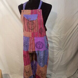 Hippie/Boho 100% Cotton Women's Small Made in Nepal Patchwork Print Overalls